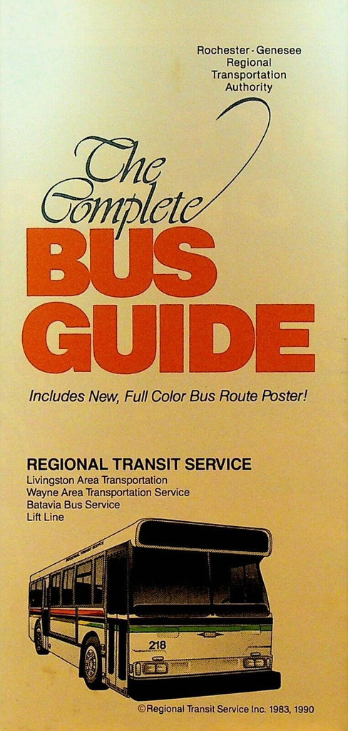 RTS Regional Transit Service Rochester NY Monroe County Bus Guide 1990