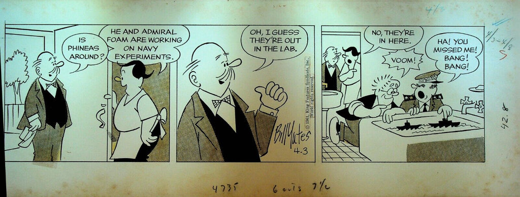 Professor Phumble Original Comic Strip Art Bill Yates April 3 1961 Navy
