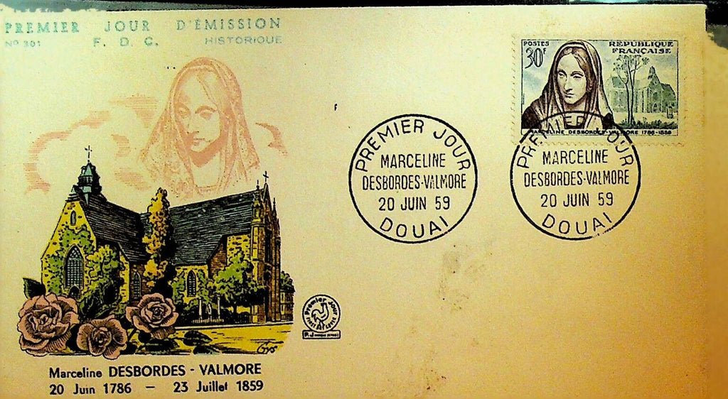 Marceline Desbordes Valmore France First Day Cover June 20 1959