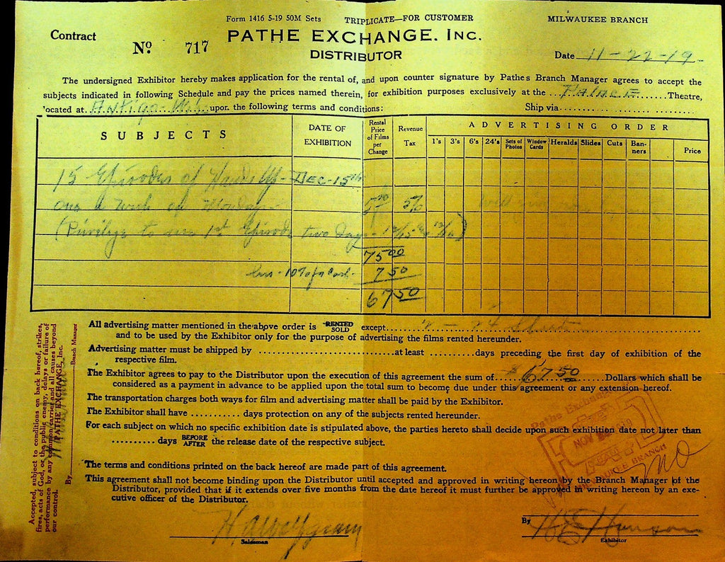 Pathe Exchange Schedule November 22 1919 Episodes of0