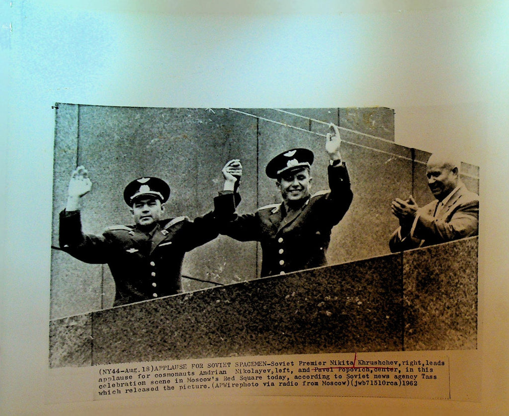 Nikita Khrushchev Wire Photo 1962 Cosmonauts Pavel Popovich Andrian Nikolayev0