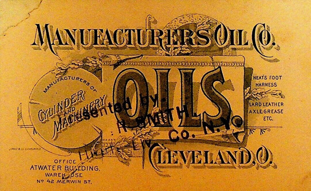 Manufacturers Oil Co Cleveland Ohio 1800s Business Card Cylinder & Machine Oils