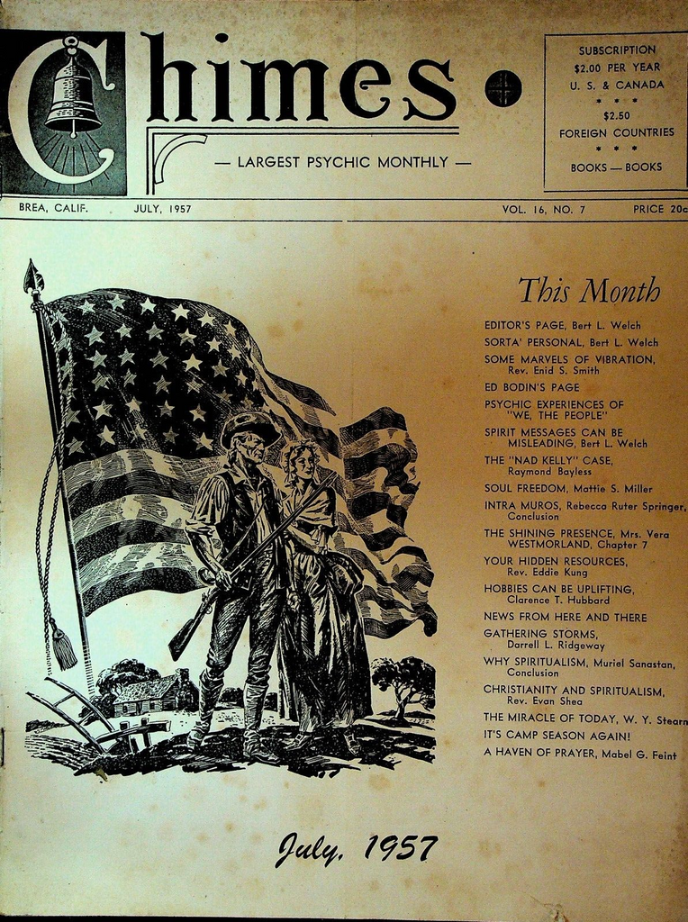 Chimes Magazine Psychic July 1957 US Flag Cover Abdul Latif Nad Kelly Case