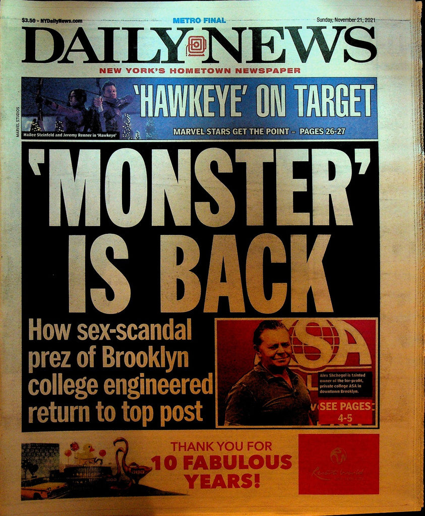 New York Daily News November 21 2021 Joe Flacco Hawkeye Marvel Alex Shchegol0