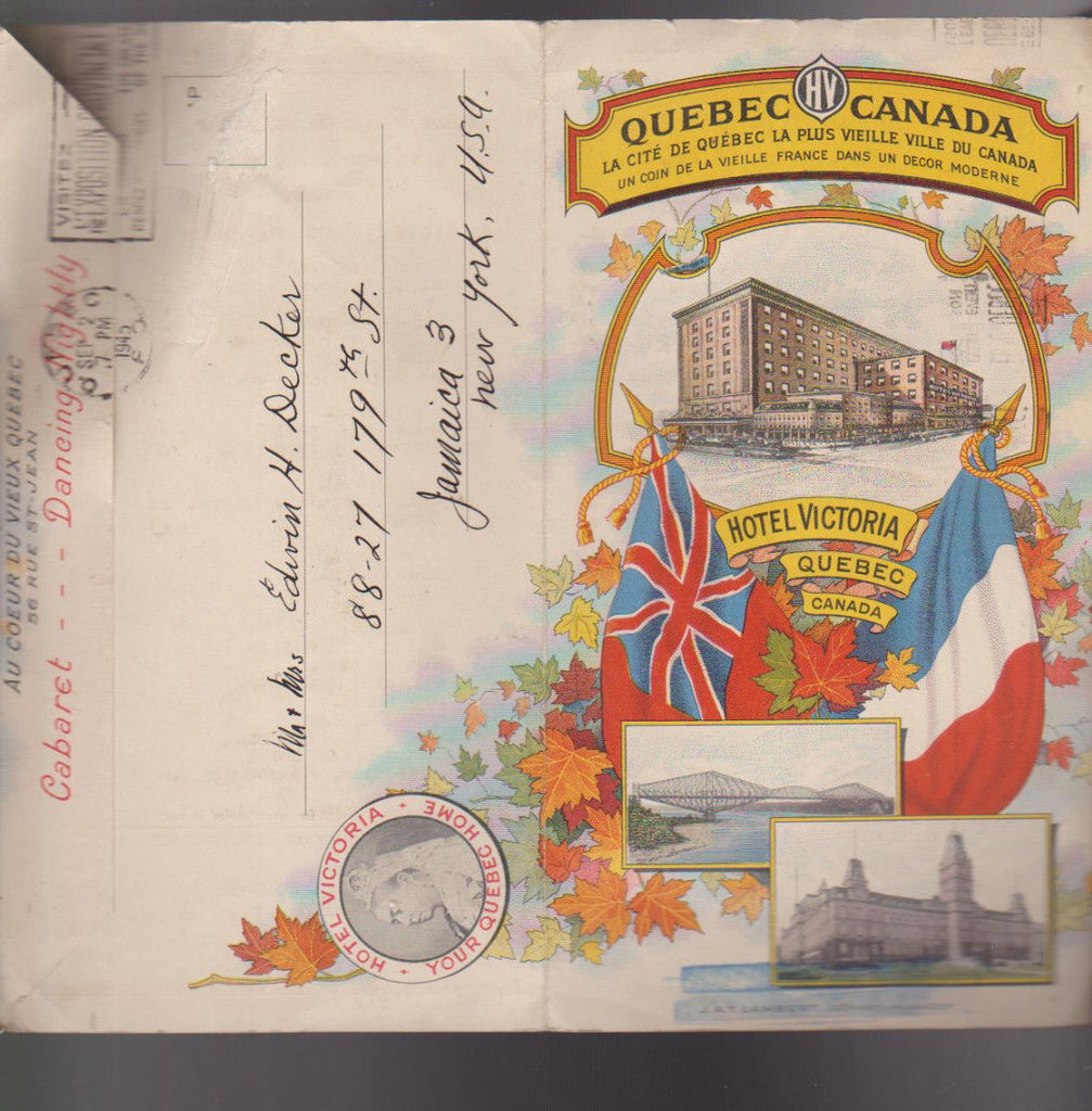 Hotel Victoria Quebec Canada Wine Menu & Envelope 19450