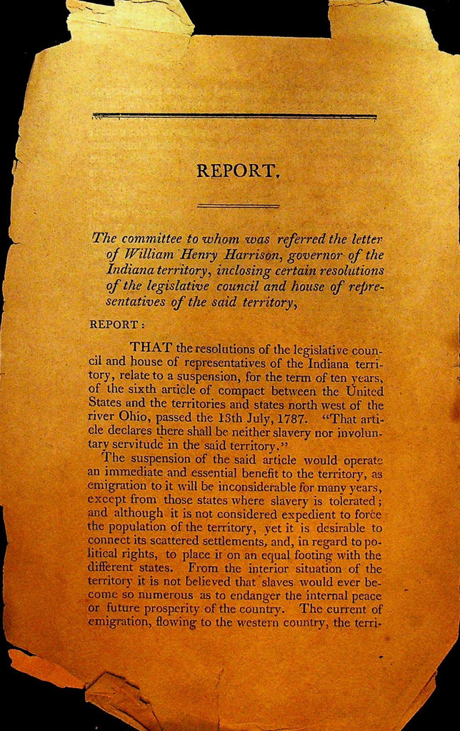 Congressional Report William Henry Harrison Indiana Slavery  February 12 18070