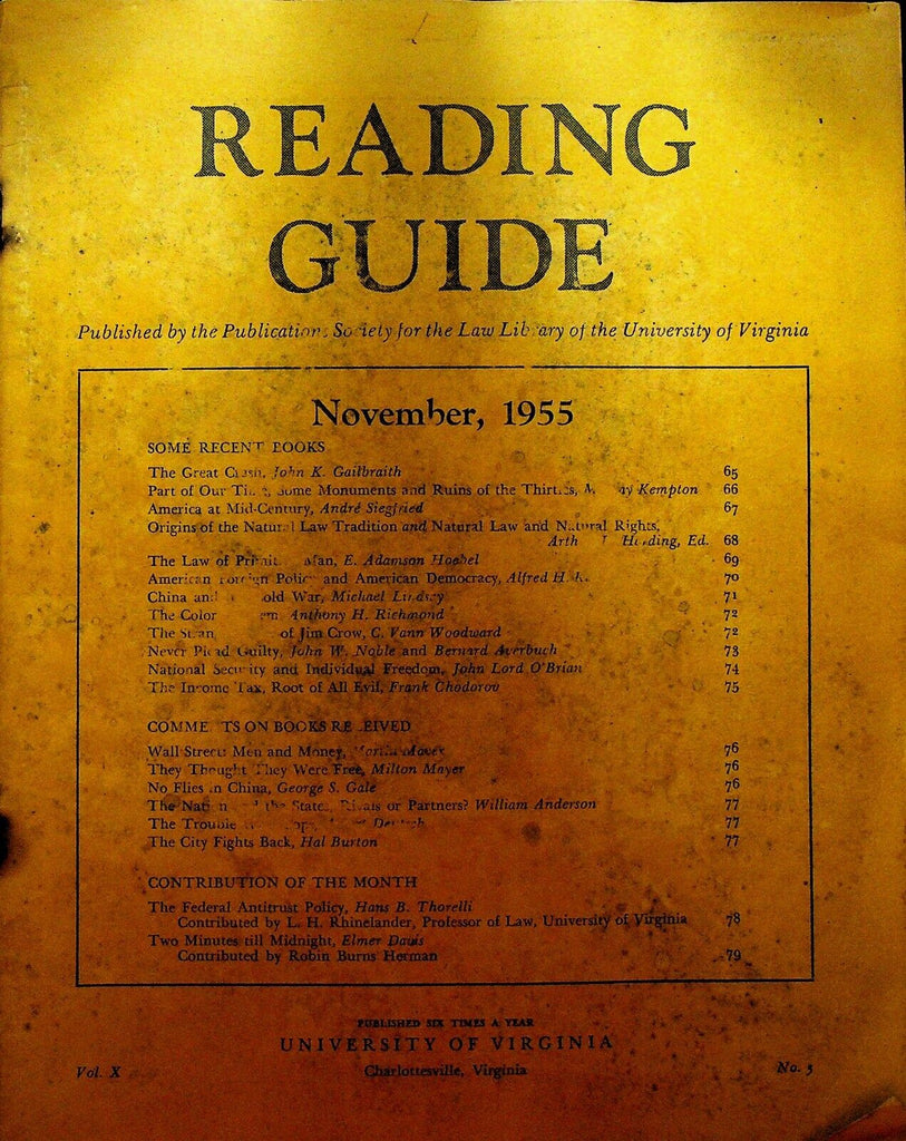 Reading Guide November 1955 University of Virginia Law Library John Gailbraith