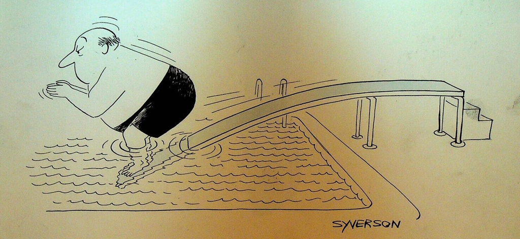 Henry S Syverson Original Art Fat Man Diving Board Into Swimming Pool