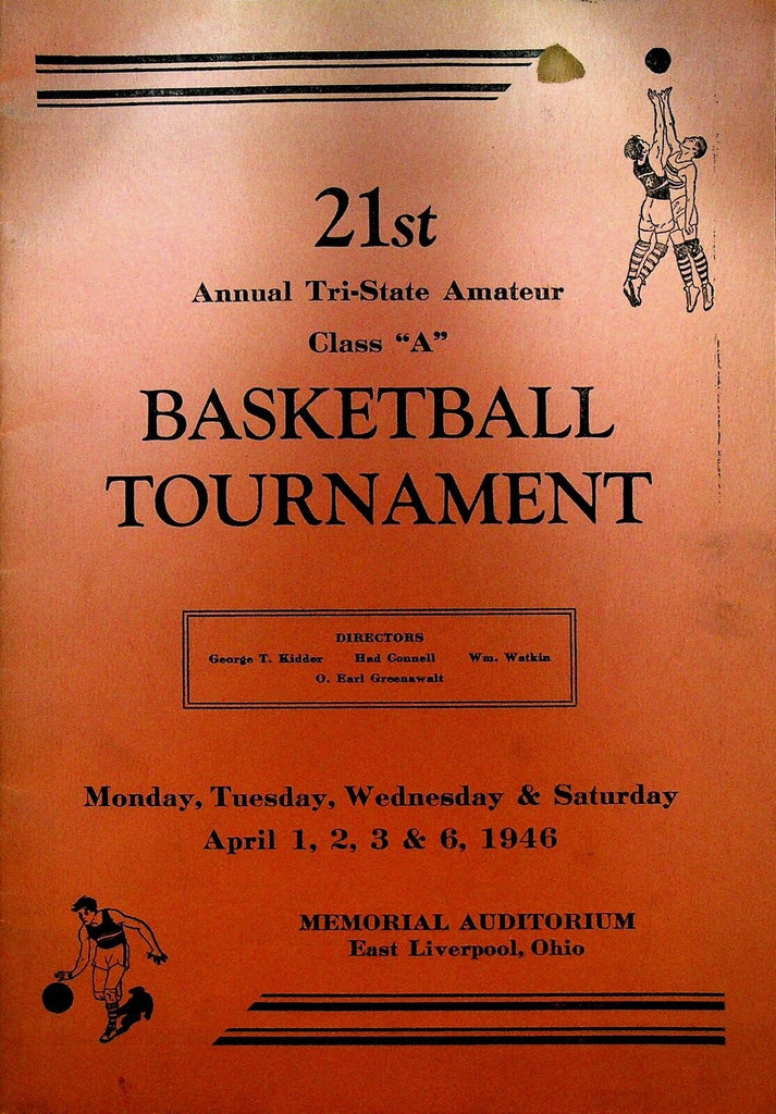 Tri State Annual Amateur Class A Basketball Tournament Program 1946 Ohio Pa NY