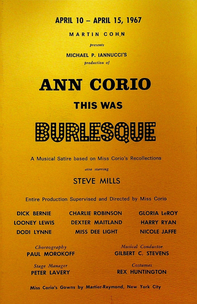 This Was Burlesque Ann Corio Playbill April 1967 Dick Bernie Looney Lewis0