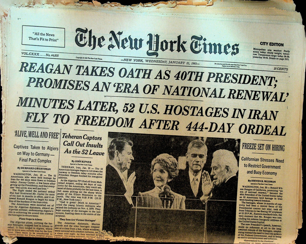 New York Times January 21 1981 Ronald Reagan Inauguration City Edition0