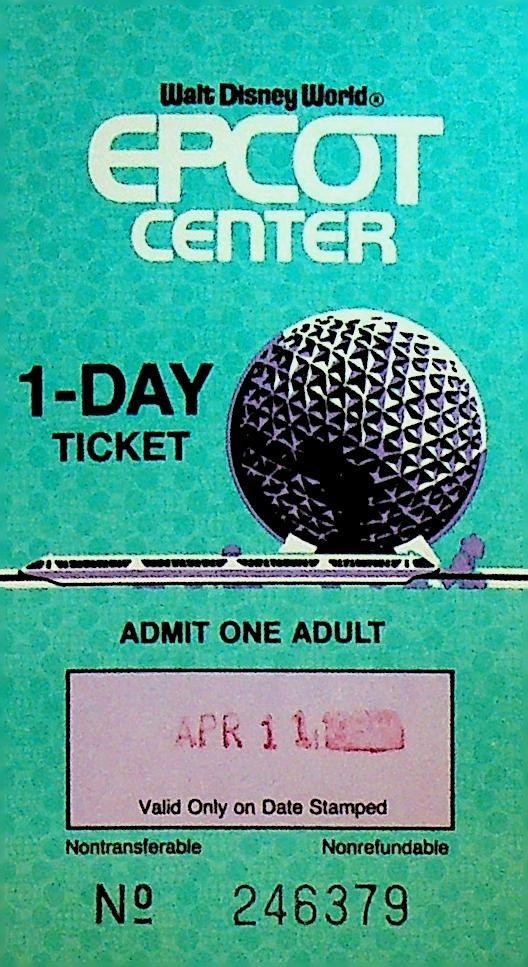 Walt Disney World Epcot Center April 11 1985 One Day Ticket0