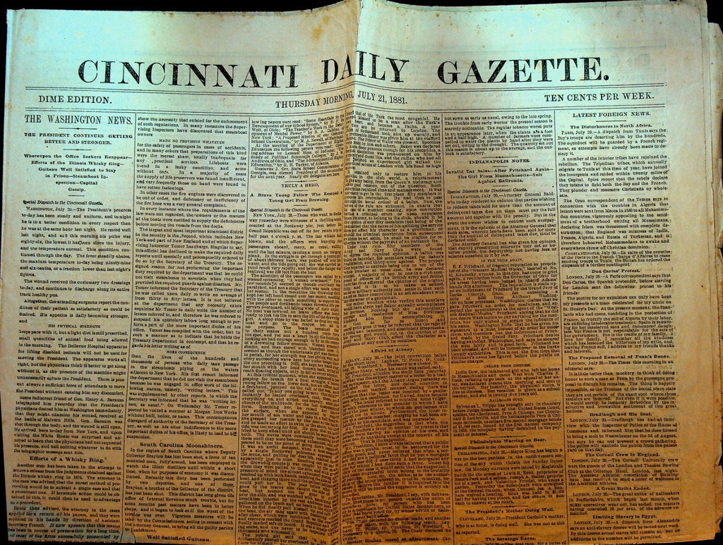 Cincinnati Daily Gazette July 21 1881 President Garfield Moonshiners in SC0