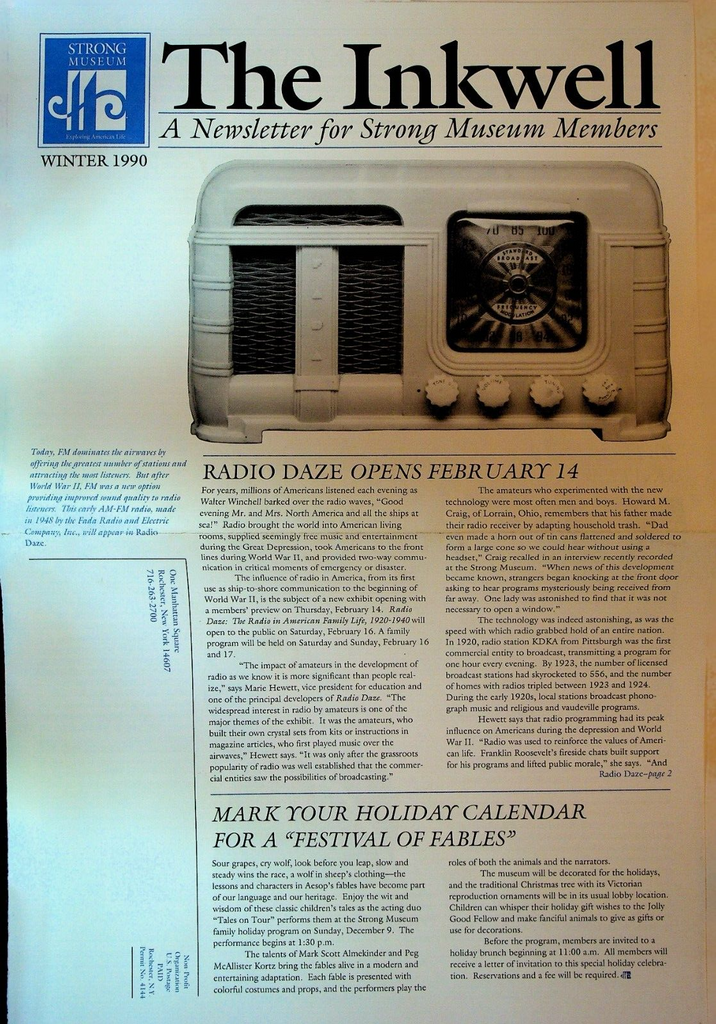 The Inkwell Strong Museum Newsletter Rochester NY Winter 1990 Radio