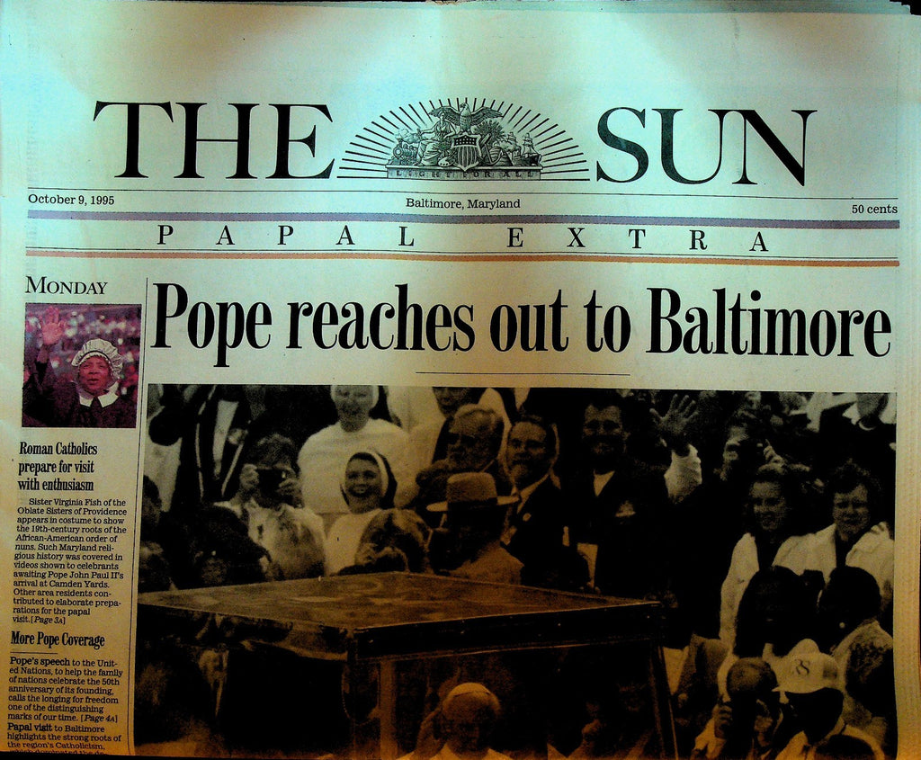 Baltimore Sun Newspaper October 9 1995 Papal Visit Pope John Paul II0