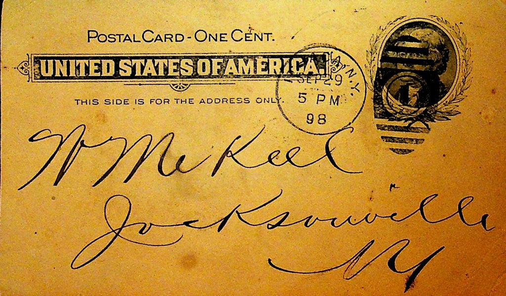 Hook & Seaman Ithaca NY Fruits & Produce Postal Card 1898 to Jacksonville NY0
