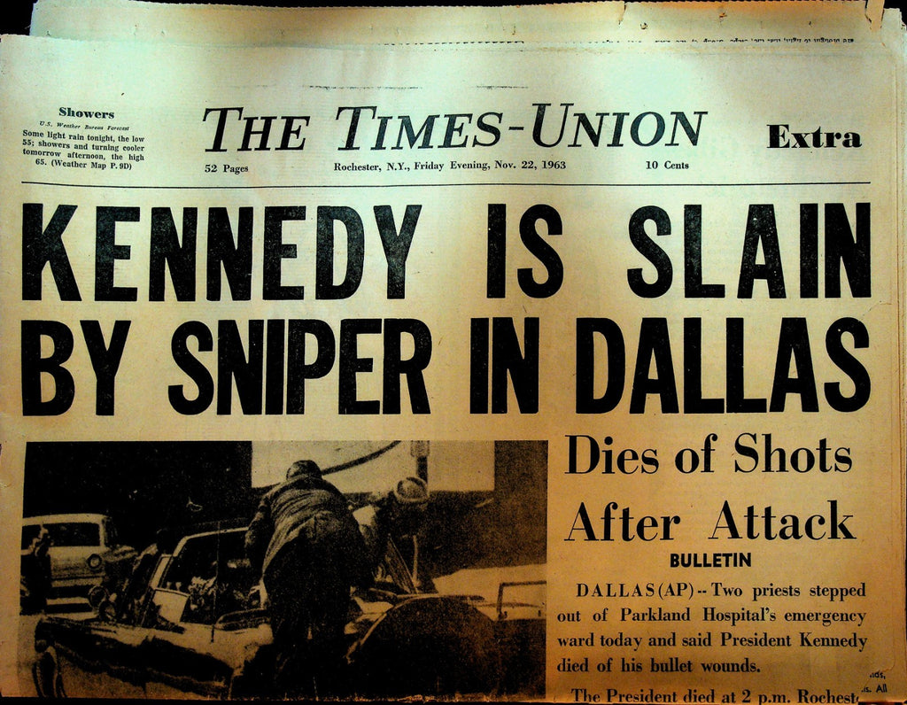 Rochester Times Union November 22 1963 JFK Assassination Kennedy Slain0
