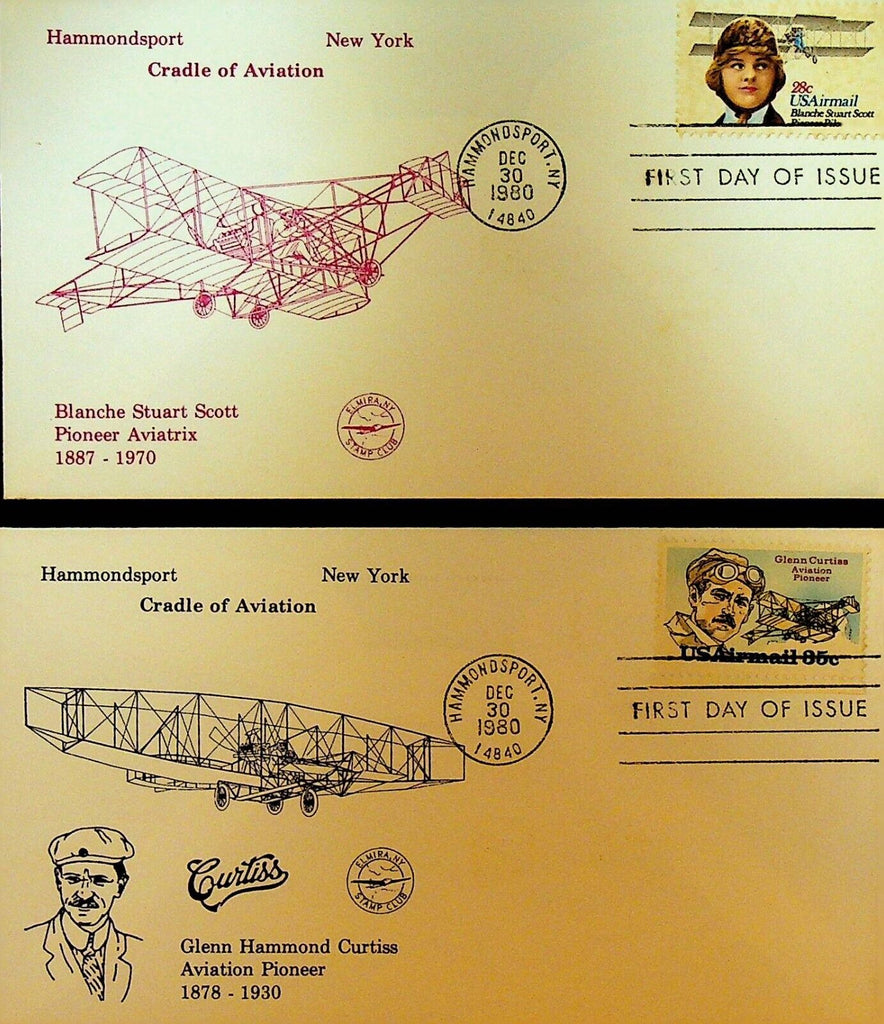 Hammondsport NY Cradle of Aviation 2 First Day Covers Glenn Hammond Curtiss