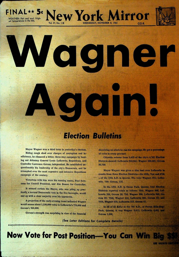 New York Daily News November 8 1961 USS Constellation Mayor Wagner