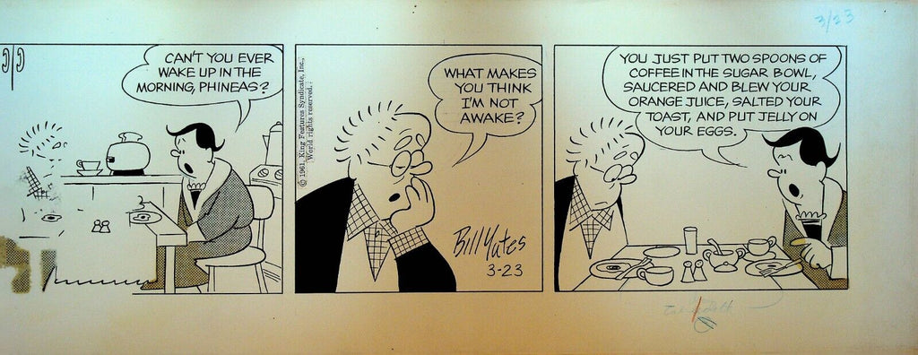 Professor Phumble Original Comic Strip Art Bill Yates March 23 1961 Breakfast