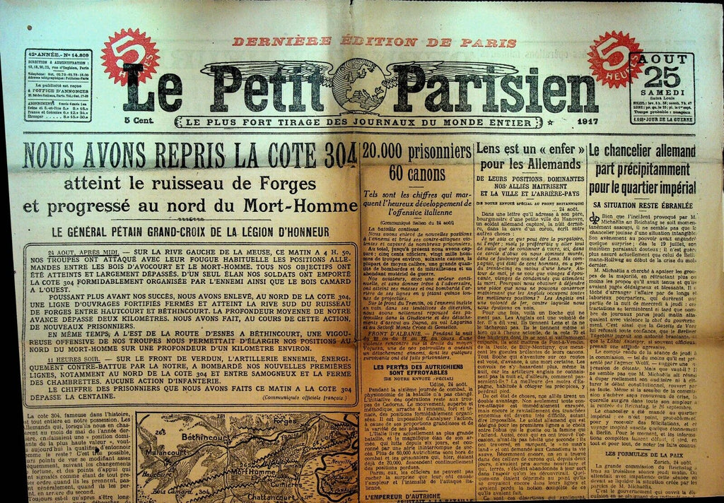 Le Petit Parisien WWI Newspaper France August 25 1917 Cote 304 Le Mort Homme