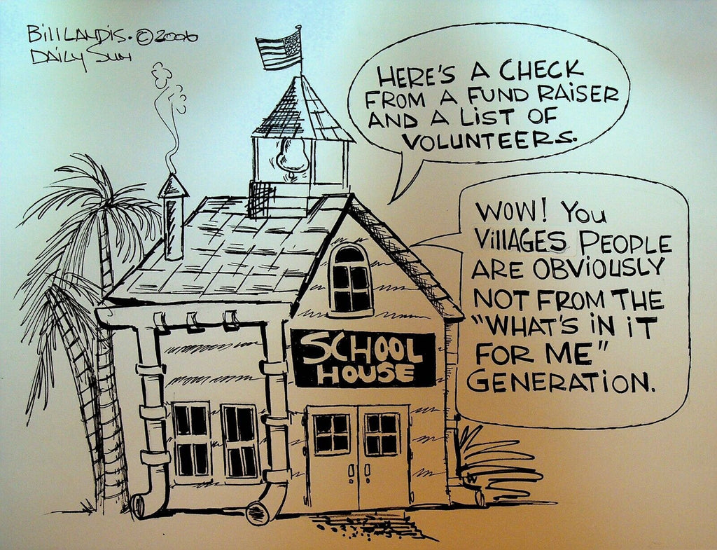 Bill Landis Original Cartoon Art The Villages Daily Sun 2007 School Fundraiser