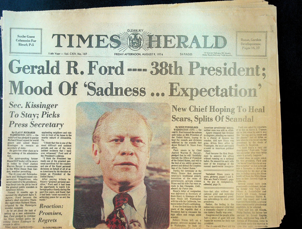 Olean Times Herald August 9 1974 Gerald Ford President0