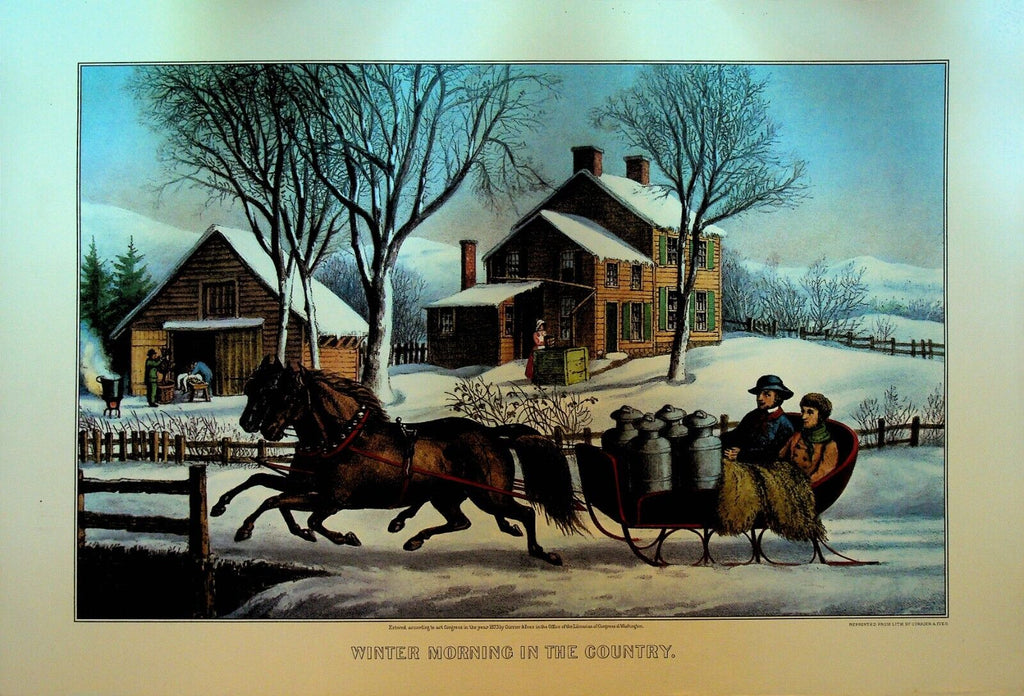 Currier & Ives Calendar Topper 1962 Winter Morning in the Country Horse Sled
