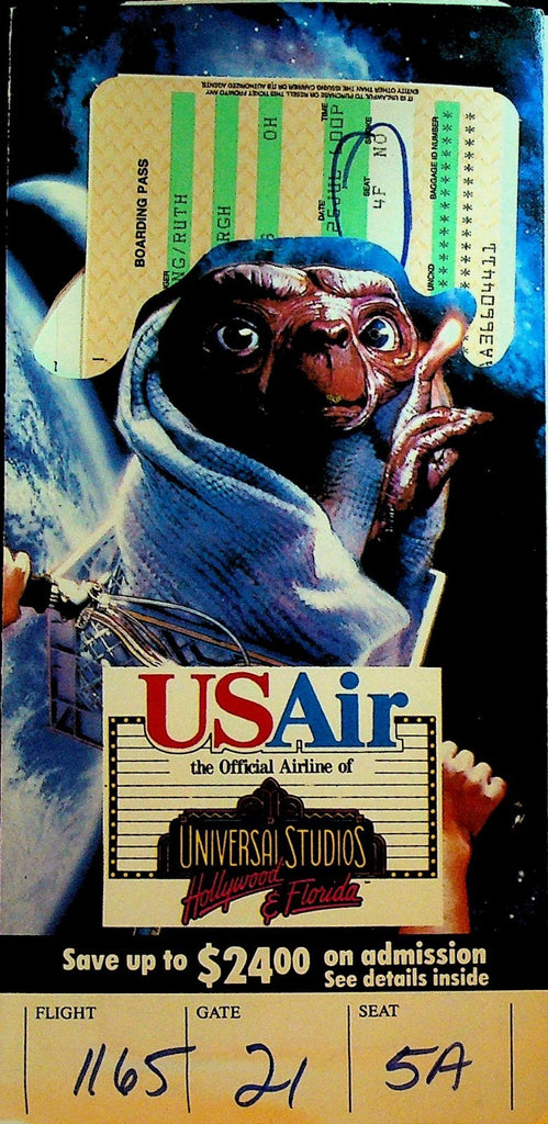 US Air Tickets & Envelope 1991 E.T. The Extra-Terrestrial Universal Studios0
