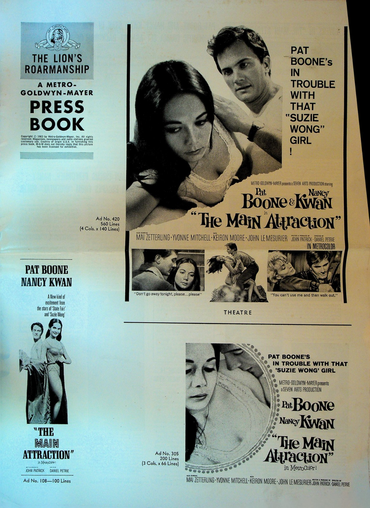 The Main Attraction Press Book Pat Boone Nancy Kwan Metro Goldwyn Mayer MGM 19620