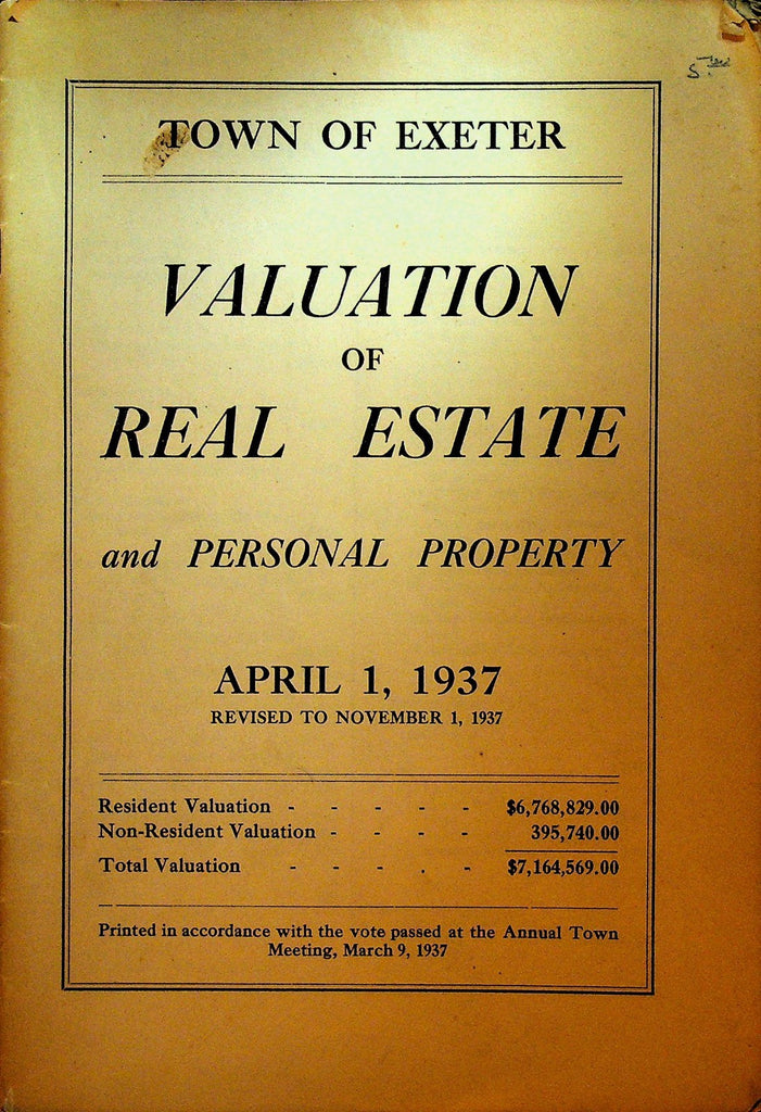 Town of Exeter New Hampshire Valuation of Real Estate & Personal Property 19370