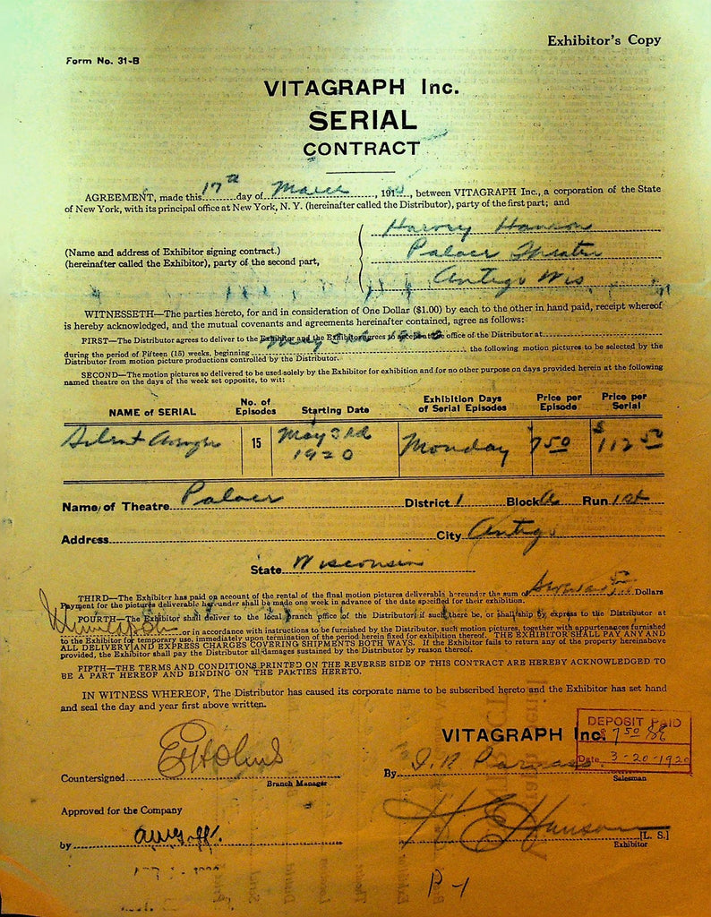 Vitagraph Serial Contract March 17 1920 Silent Avenger0