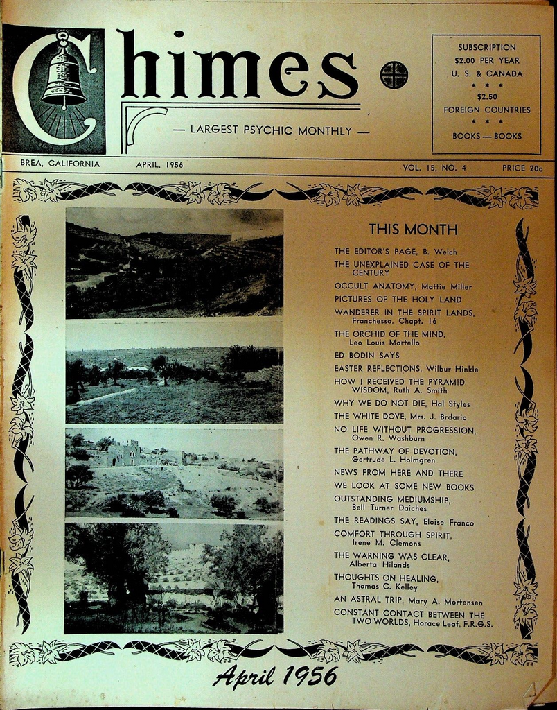 Chimes Magazine Psychic April 1956 Mattie Miller Ruth A Smith Thomas Kelley