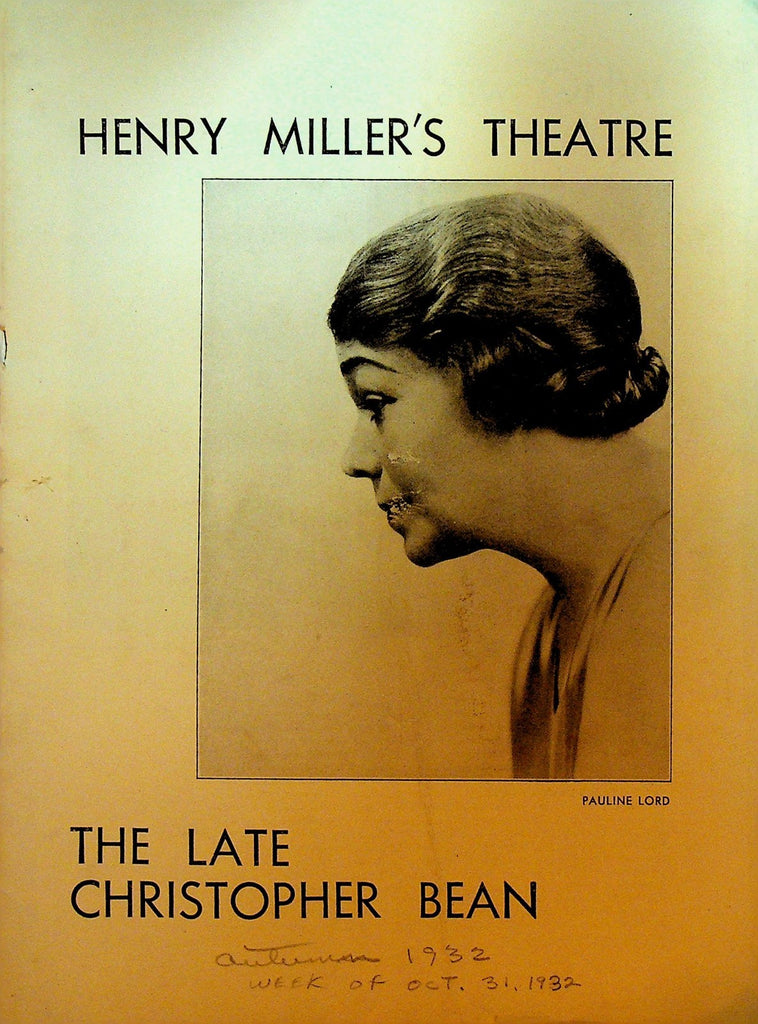 The Late Christopher Bean Playbill October 31 1932 Pauline Lord Beulah Bondi0