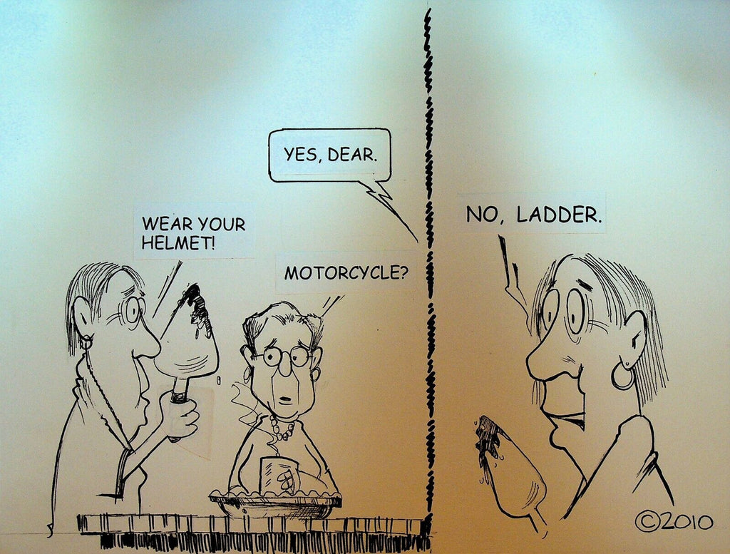 Bill Landis Original Cartoon Art The Villages Daily Sun 2010 Ladder Helmet