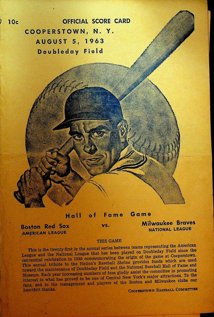 Hall of Fame Game Baseball Scorecard 1963 Boston Red Sox Milwaukee Braves