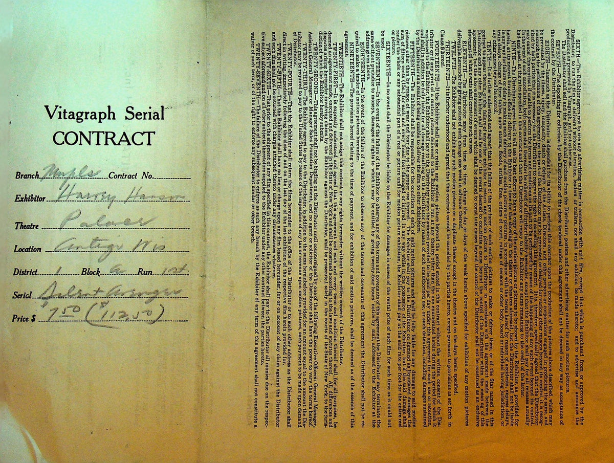 Vitagraph Serial Contract March 17 1920 Silent Avenger – Papergoy