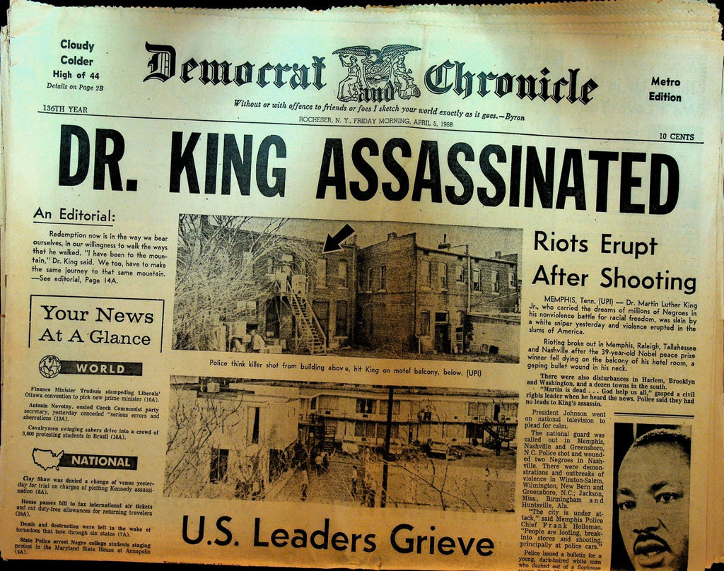 Rochester Democrat & Chronicle April 5 1968 Martin Luther King Jr Death0