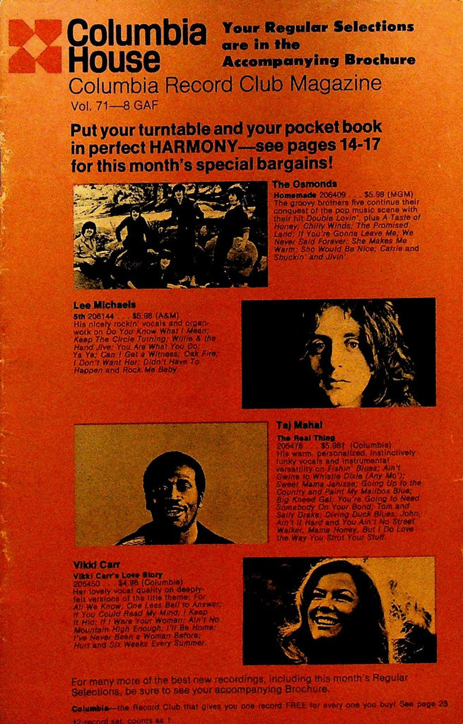 Columbia House Record Club Magazine 1971 71-8 Vicki Carr The Osmonds0