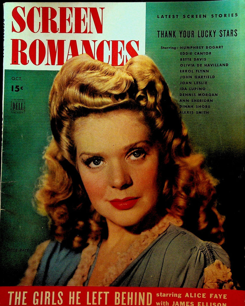 Screen Romances October 1943 Alice Faye Humphrey Bogart Dinah Shore0