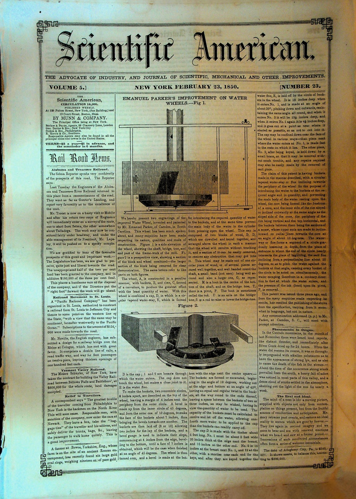 Scientific American February 23 1850 Water Wheels Shingle & Stave Machine0