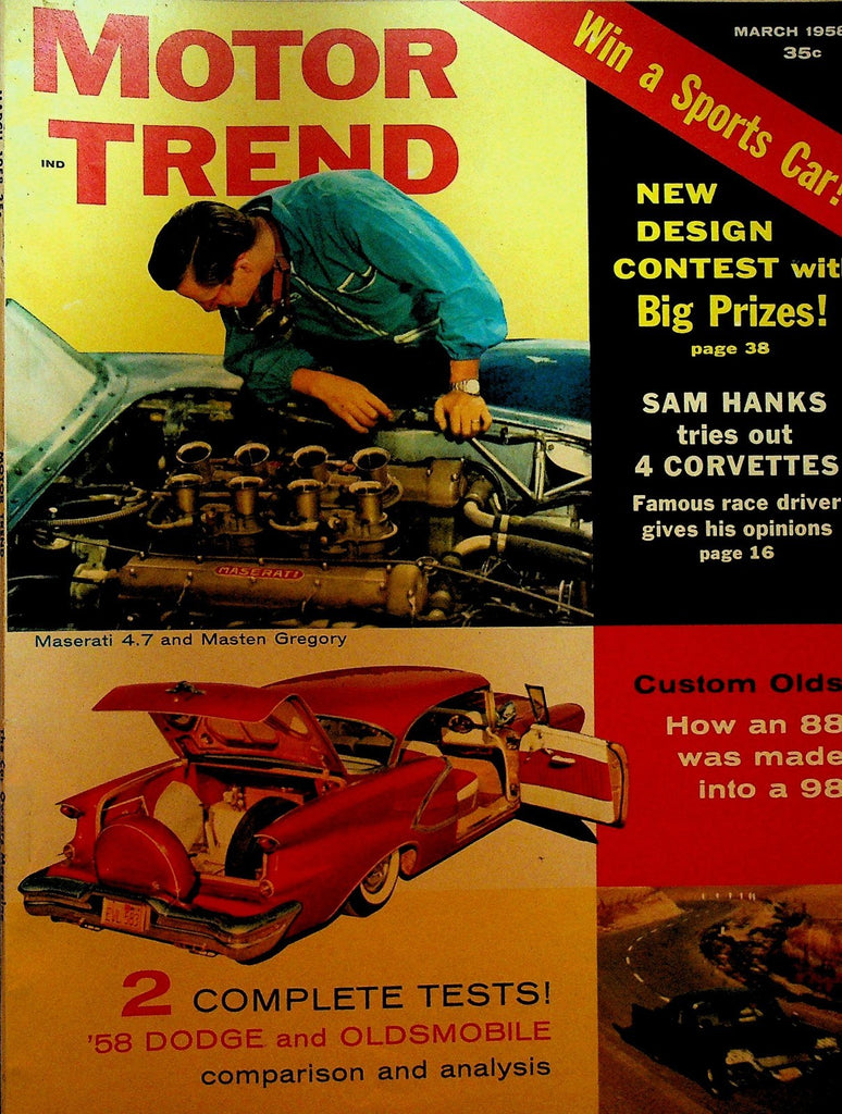 Motor Trend Magazine March 1958 Sam Hanks Corvette Maserati Masten Gregory0