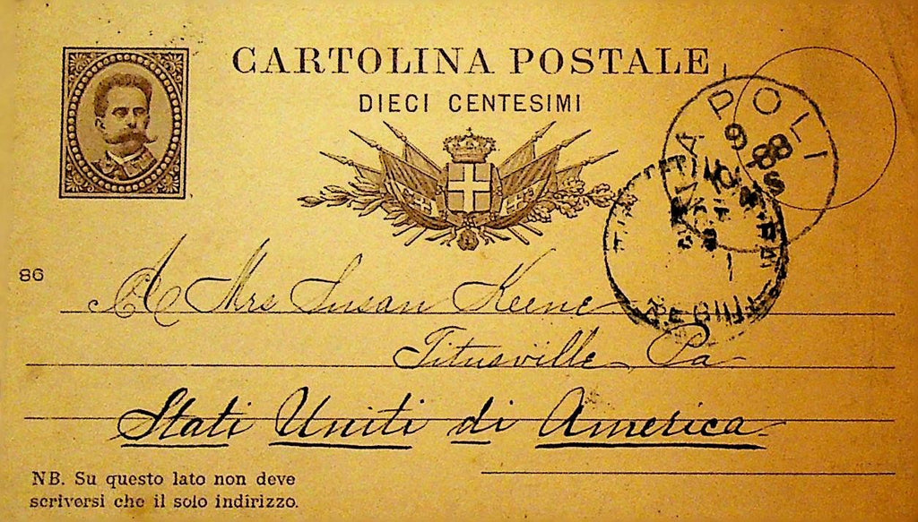 Cartolina Postale Postal Card October 9 1888 Napoli Italy0