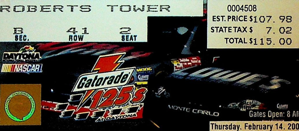Gatorade 125s NASCAR Ticket Stub February 14 20010