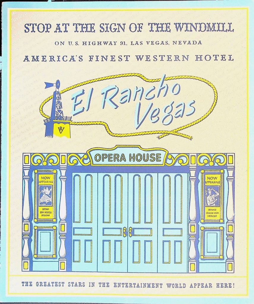 El Rancho Vegas Menu 1950s Las Vegas Highway 91