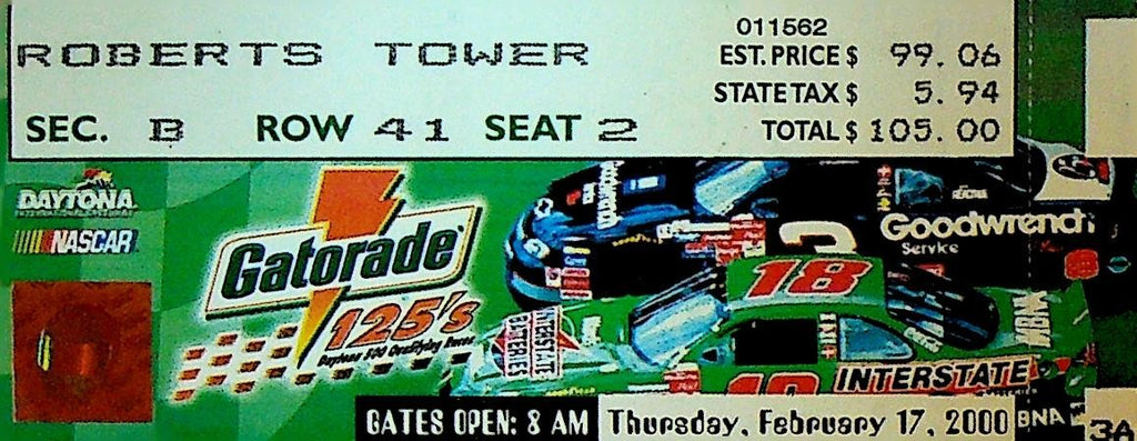 Gatorade Twin 125s NASCAR Ticket Stub February 17 20000