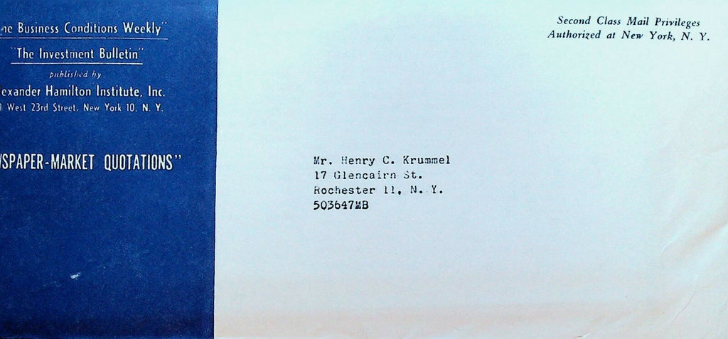 Business Conditions Weekly Investment Bulletin Letter 1960s Sealed Envelope0
