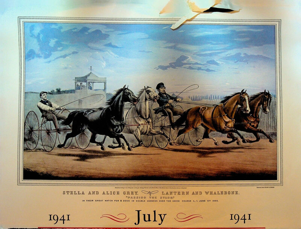 Currier & Ives Calendar Topper 1941 Harness Racing Trotting Stella & Alice Grey