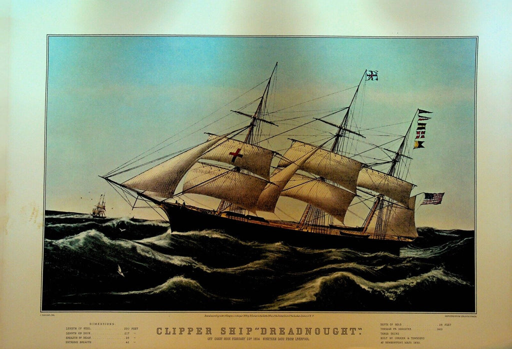 Currier & Ives Calendar Topper 1966 Clipper Ship Dreadnought Off Sandy Hook
