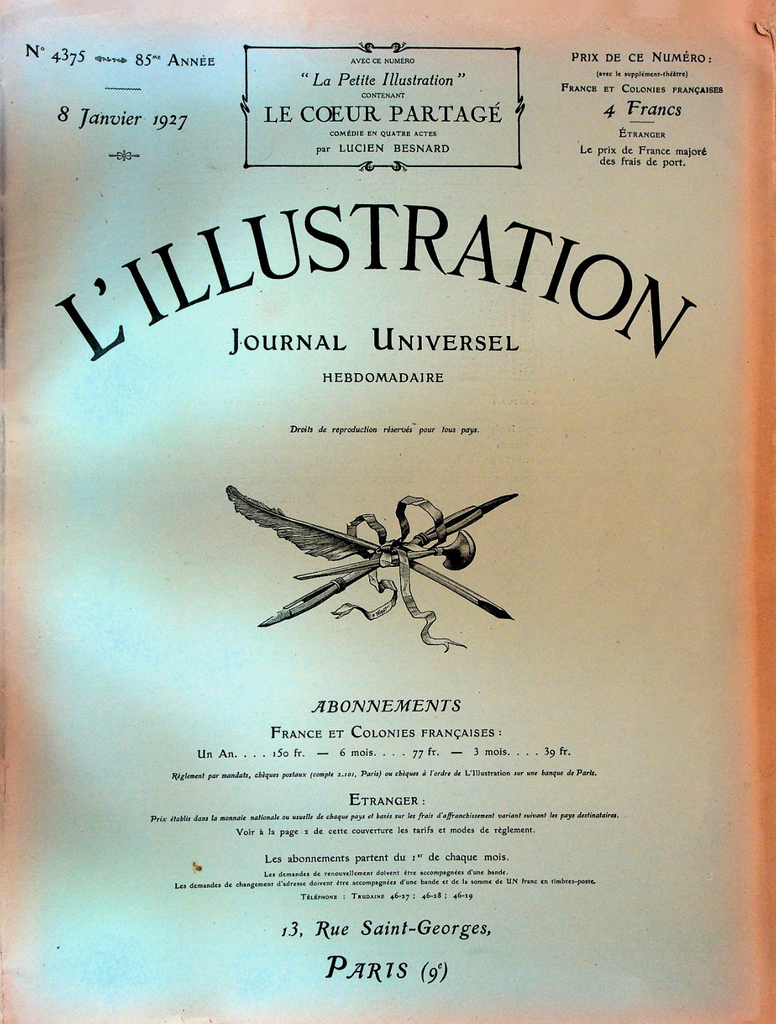 L'Illustration Magazine January 8 1927 Le Coeur Partage0